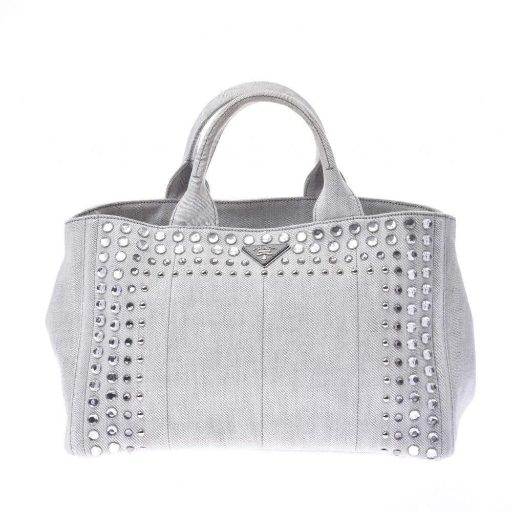PRADA Canapa Bijou Bag Gray Denim Tote